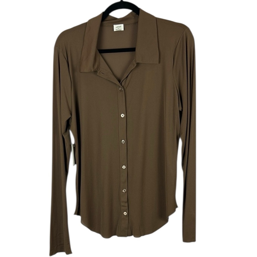 Aritzia Wilfred Brown Coffee Bean Long Sleeve Fitted Button Down Shirt Size XL
